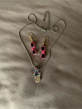 Cookie Lee Pink Sunglasses Earrings and Multicolor Flip-Flop Necklace